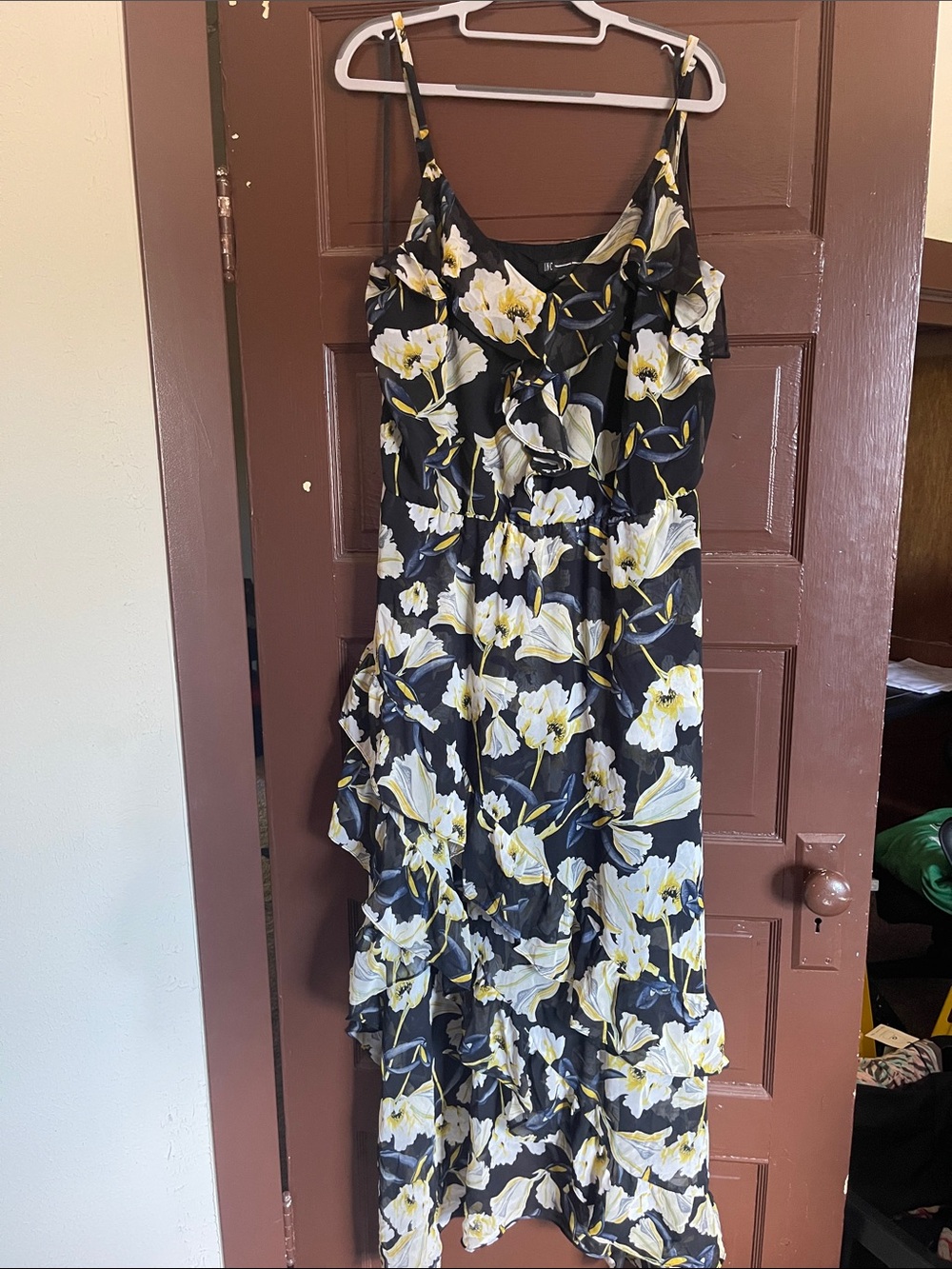 INC International Concepts Black Maxi Dress with Yellow & White Floral Print